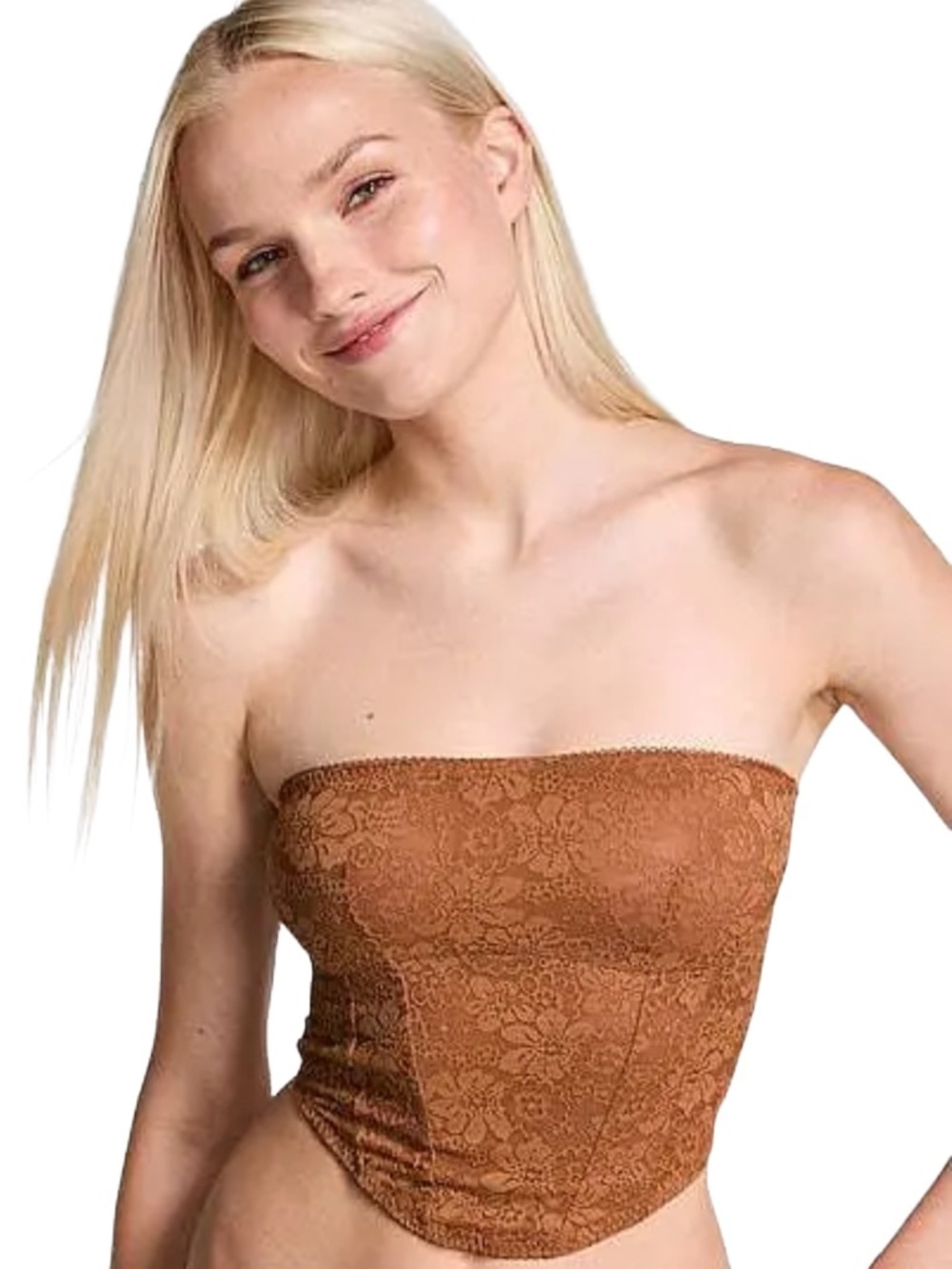 VICTORIA SECERT PINK STRAPLESS CORSET TOP - BROWN SIZE LARGE (NEW WITH TAGS) A4